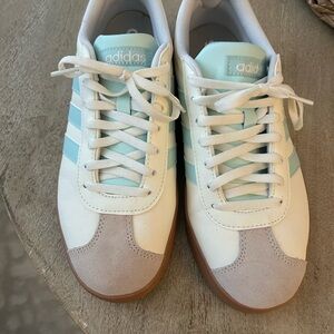 Adidas Women's White and Light Blue Sambas